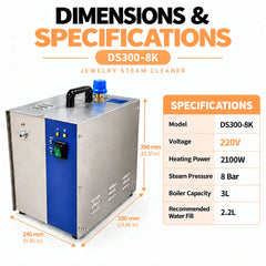 3L jewelry steam cleaner dimensions and technical specifications