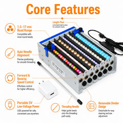 G6 bead threading machine core features — bead range, needle alignment, speed control, USB power