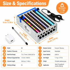 G6 Bead Threading Machine size and specifications — dimensions, weight, and technical spec chart