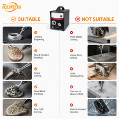 Tooltos HH-G02 engraving machine suitable and not suitable applications comparison chart