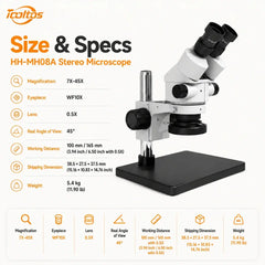 Tooltos HH-MH08A stereo microscope detail view showing focus knobs and zoom control