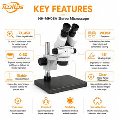 Key features of Tooltos HH-MH08A 7X-45X stereo microscope with WF10X eyepieces