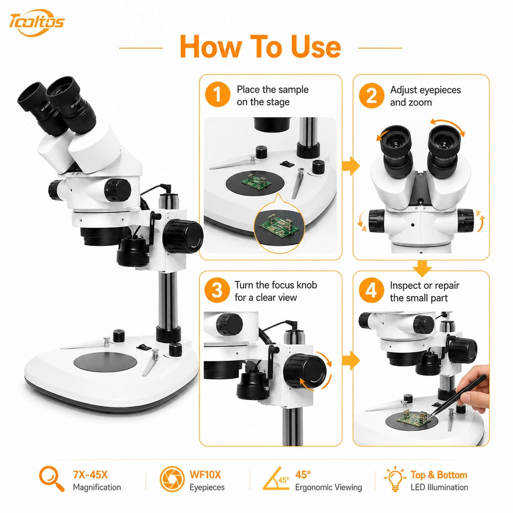 How to use Tooltos HH-MS06A stereo microscope step by step