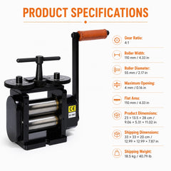 Tooltos 110mm Jewelry Rolling Mill Product Specifications