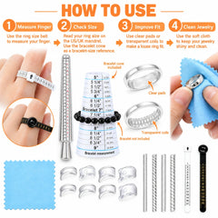 How to use ring sizing belts, alloy ring mandrel and clear ring adjusters for jewelry fitting
