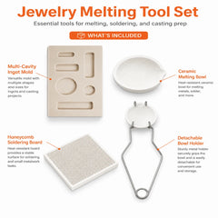 Tooltos Jewelry Melting Tool Set Package Contents Including Ingot Mold Ceramic Bowl Honeycomb Board and Holder