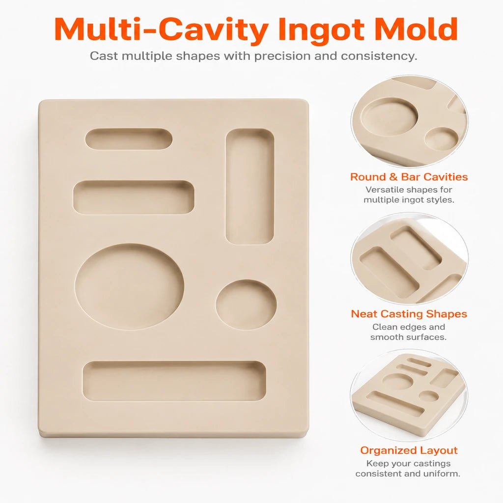 Tooltos Multi Cavity Ingot Mold Block Round Bar Casting Shapes for Jewelry Melting and Casting Preparation