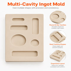 Tooltos Multi Cavity Ingot Mold Block Round Bar Casting Shapes for Jewelry Melting and Casting Preparation