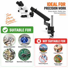 Stereo microscope showing suitable and unsuitable applications