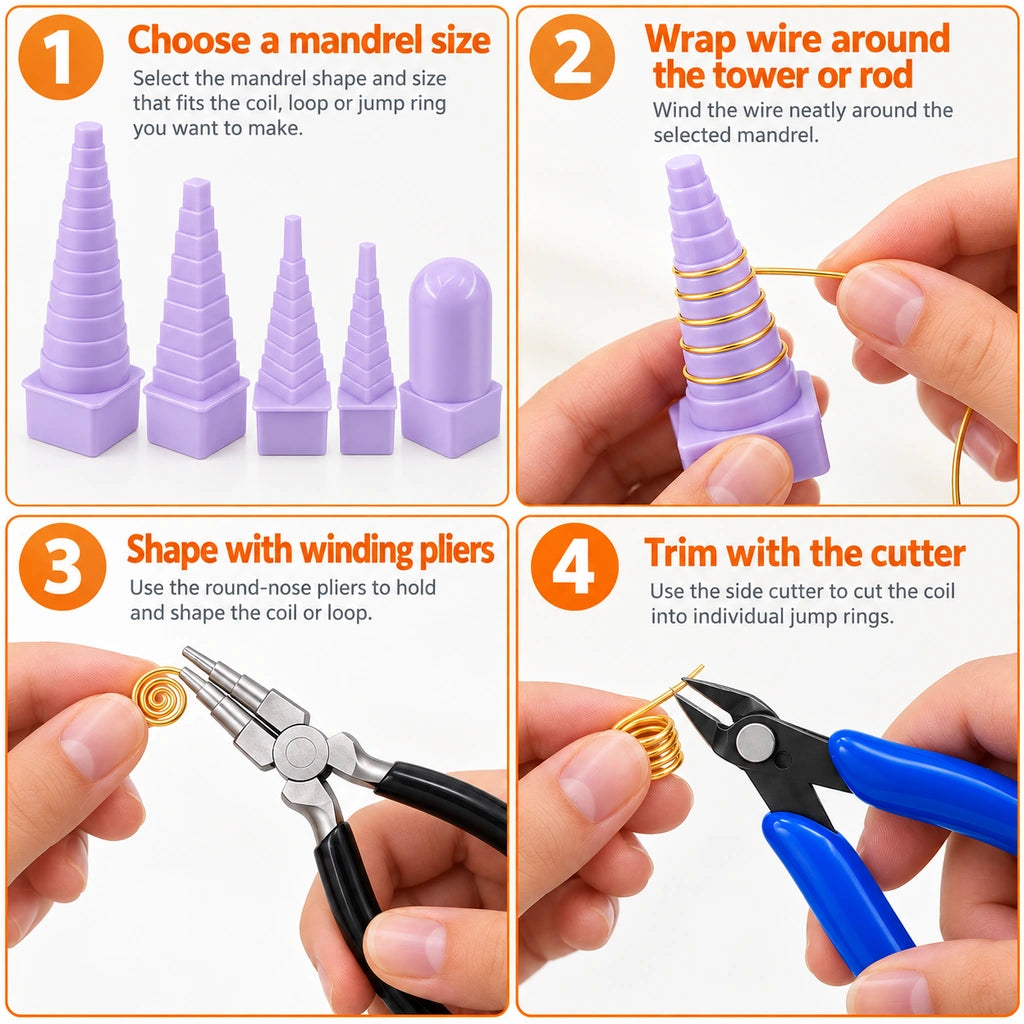 Using the jewelry wire forming kit to wind and shape wire into coils and loops