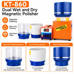 Jewelry polishing machine with clear magnetic polishing bowl, white dry polishing bowl and blue wet polishing bowl