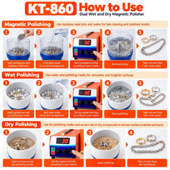 Step by step guide to magnetic, wet and dry jewelry polishing with separate bowls and polishing media