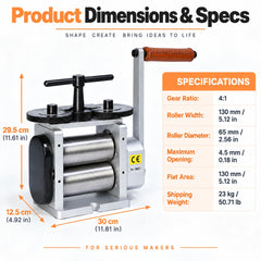 Tooltos 130mm rolling mill product dimensions and specifications silver finish