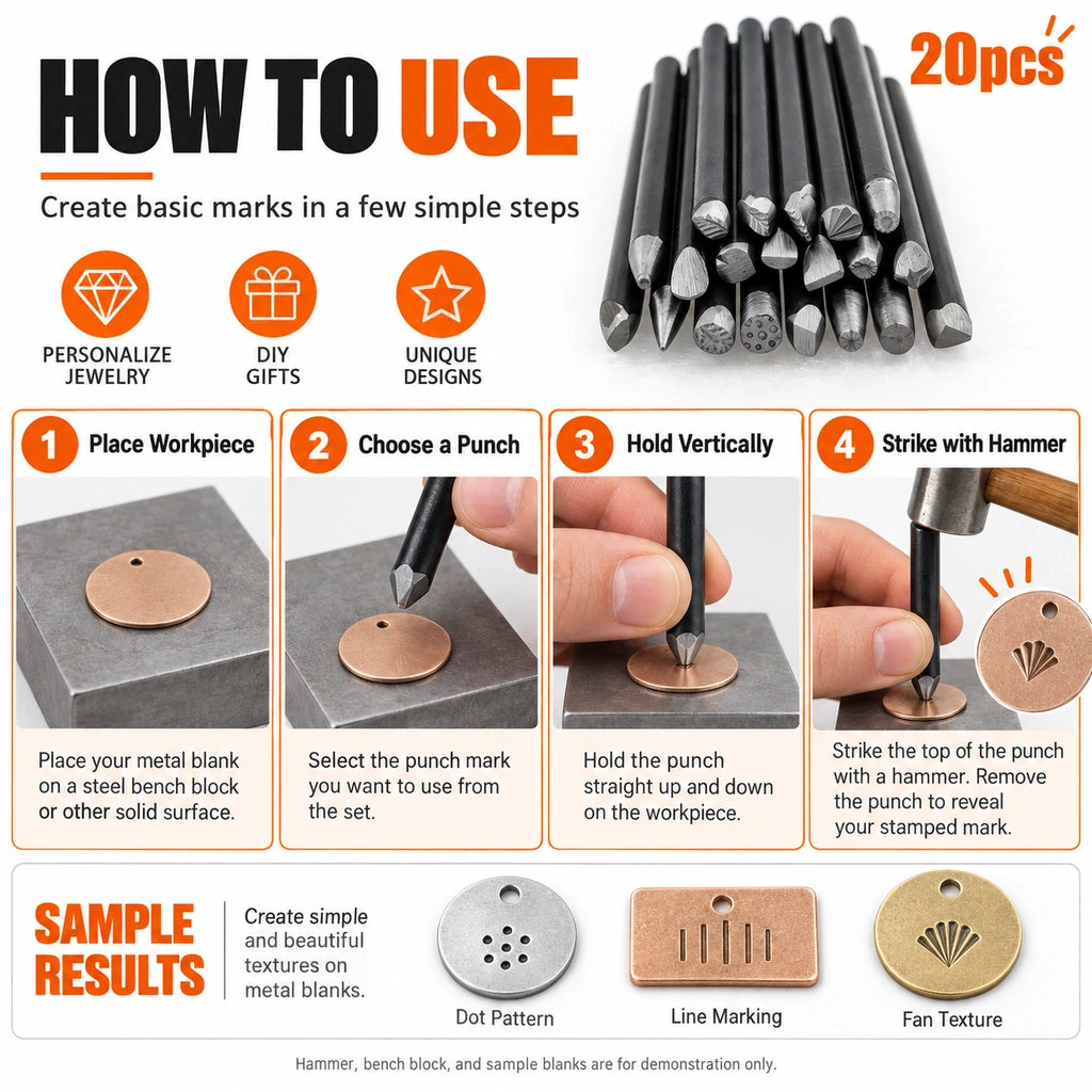 How to use a metal stamping punch with a hammer and bench block