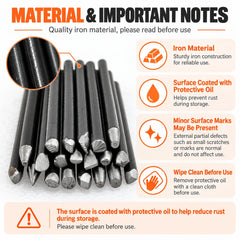 Metal stamping punch set with important usage and safety notes