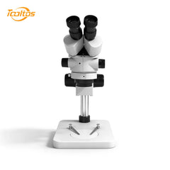 Tooltos MH07A stereo microscope front view with WF10X eyepiece and focus knobs