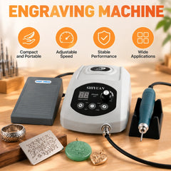 PRIME407 engraving machine on a jewelry workbench with adjustable speed control, rotary handpiece and foot pedal