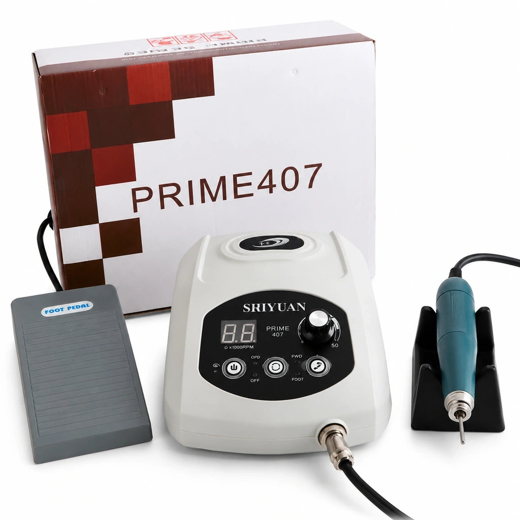 PRIME407 rotary engraving and polishing machine with handpiece, foot pedal, stand and packaging box