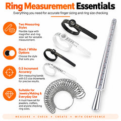 ring measurement tools with black and white measuring options half size bands alloy mandrel and ring sizer set