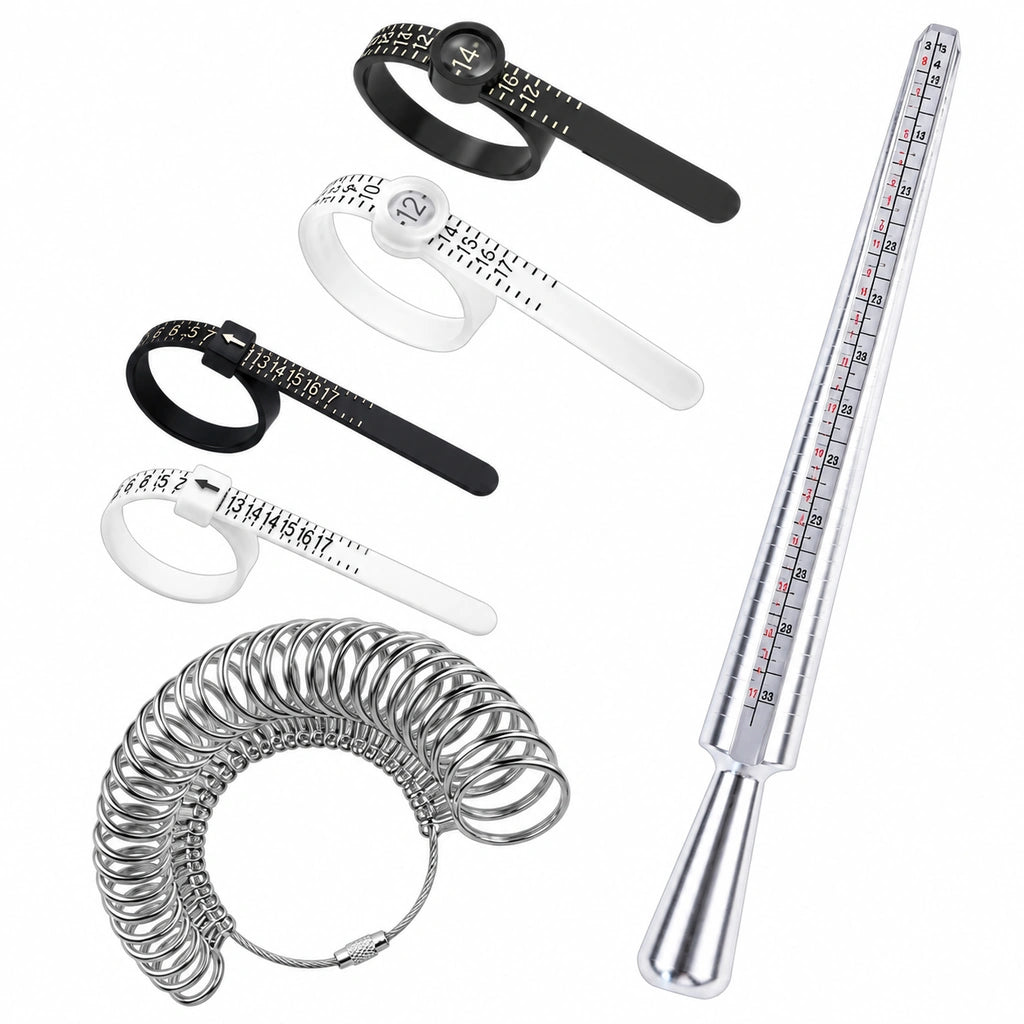 ring sizing and measuring tool set with black and white finger sizers alloy ring mandrel and ring sizer set