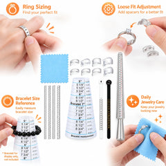 Ring and bracelet sizing tools for measuring jewelry size and adjusting loose ring fit
