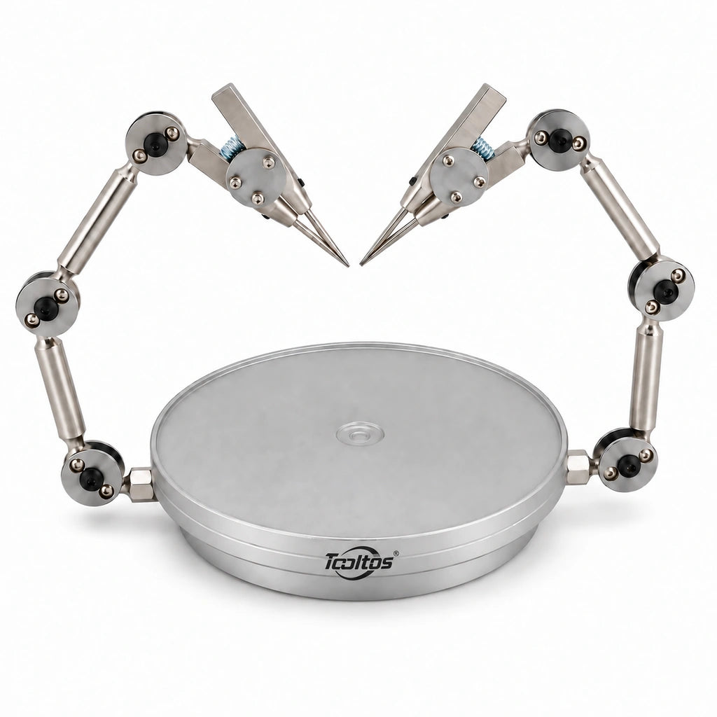 Tooltos dual arm jewelry soldering helping hands with metal tweezers and a round base, without ceramic board