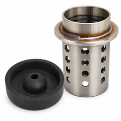 Black rubber casting flask base with a central cone and opening beside a perforated flanged metal casting flask
