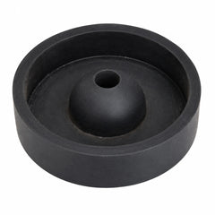 Black rubber base for a jewelry casting flask with a raised outer rim and central cone with an opening
