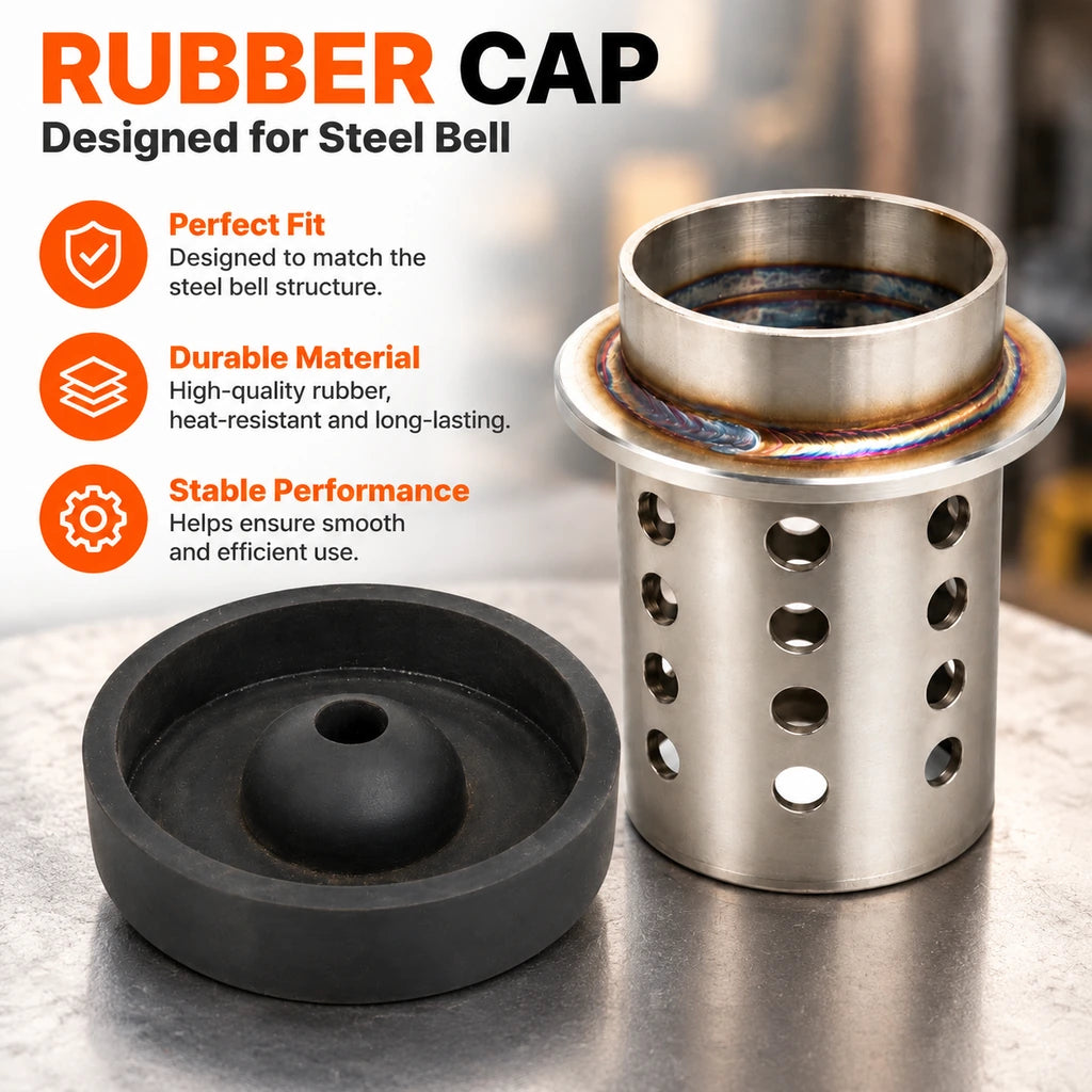 Rubber casting flask base beside a perforated steel flask, with callouts highlighting fit, material and stability