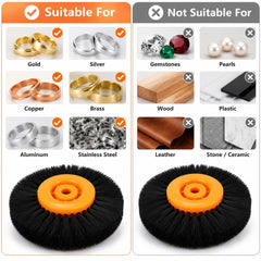 Orange hub nylon brush wheel material chart comparing metals with gemstones and nonmetal materials