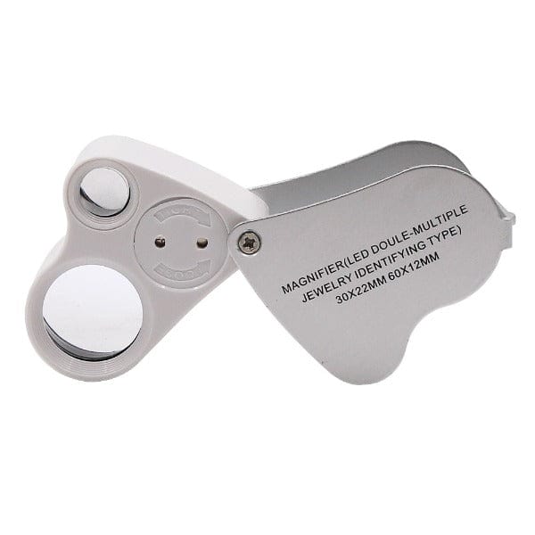 30X 60X Dual Lens Jeweler Loop Magnifier | LED Light Foldable Pocket ...