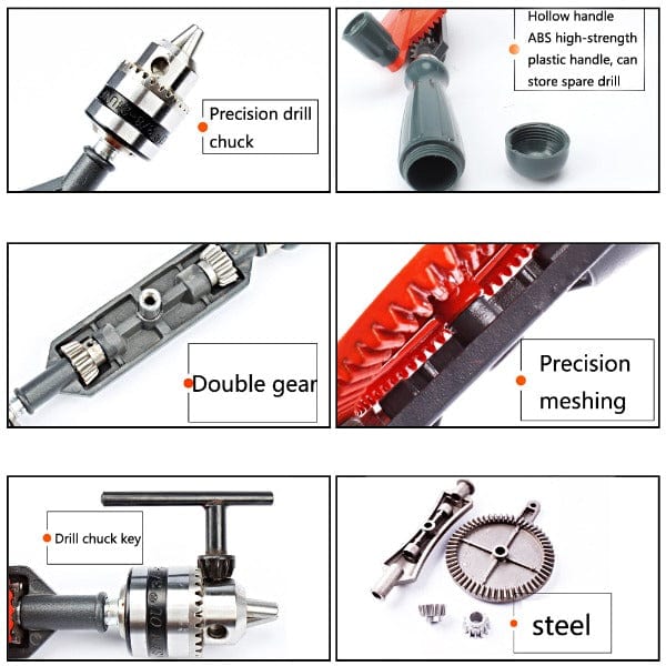Housolution Hand Drill - 3/8" (10mm) Capacity Hand Drill With Keyless Chucks, Cast Steel With 13pcs Bit Set For Wood & Plastic