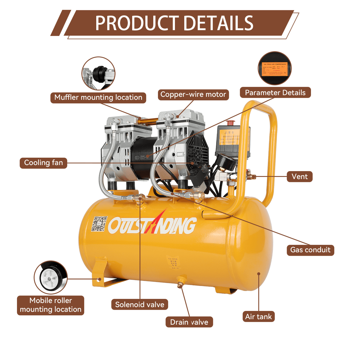 Tooltos 30L air compressor side angle view showing pressure gauge and on/off switch