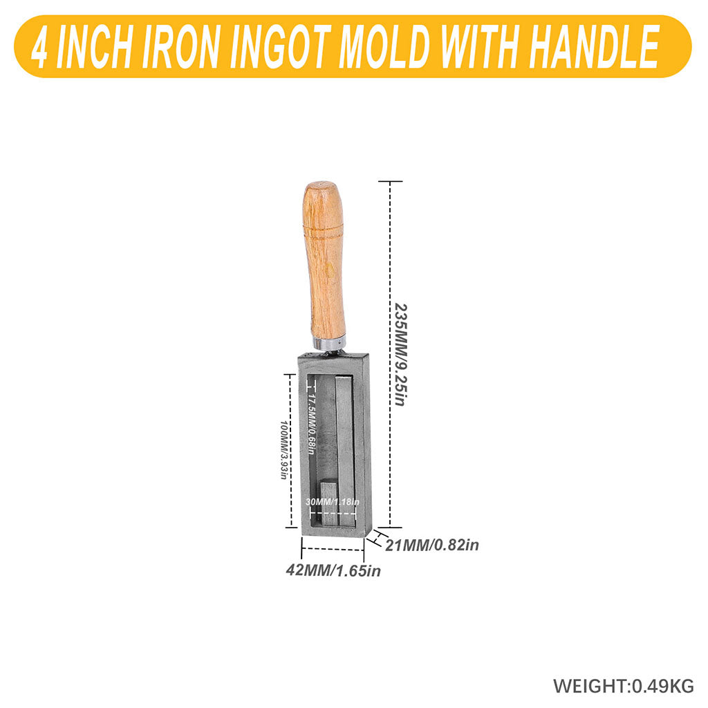 Tooltos Jewelry Tools 4 inch Tooltos Iron Ingot Molds With Wooden Handle for Gold Silver Metal Melting and Casting Accessories