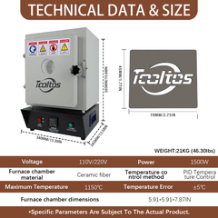Tooltos Jewelry Tools Dual Layer Jewelry Casting Burnout Furnace 1150°C with Separation Plate - Tooltos
