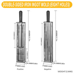 Tooltos Jewelry Tools Eight-Holes Tooltos Double-Sided Iron Ingot Molds With Handle for Gold Silver Metal Melting and Casting Accessories