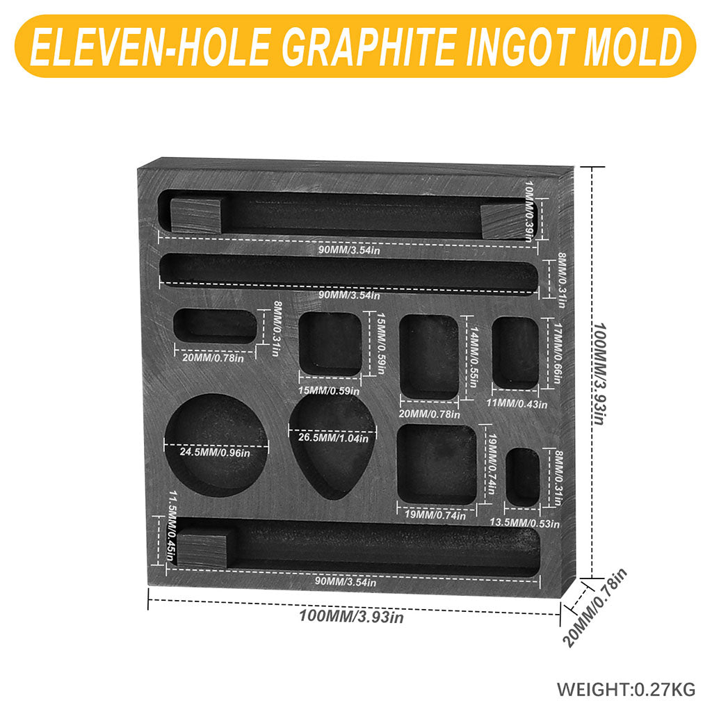 Tooltos Jewelry Tools Eleven Holes Tooltos Porous Shaped Graphite Ingot Molds for Gold Silver Metal Melting and Casting Accessories