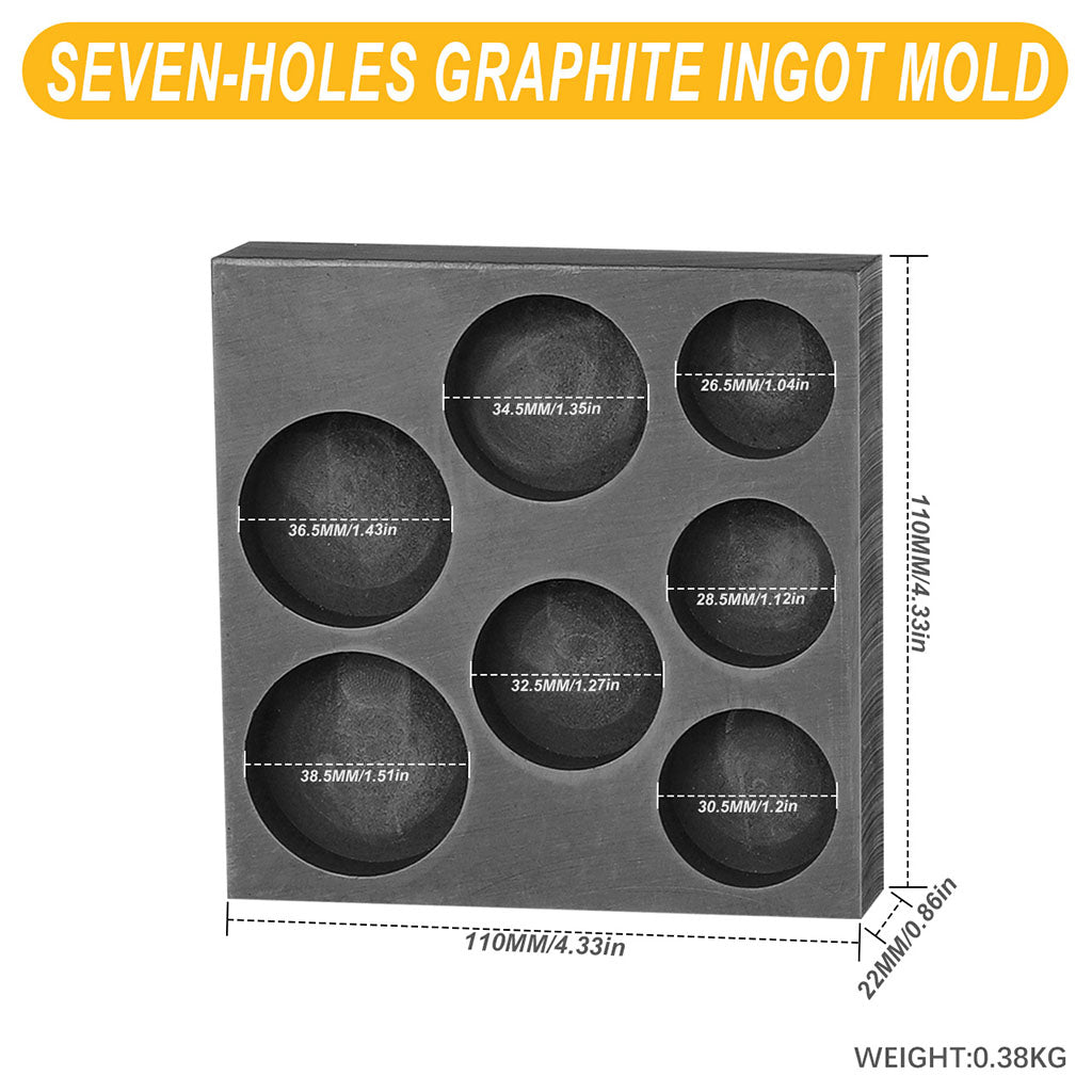Tooltos Jewelry Tools Seven Holes Tooltos Porous Shaped Graphite Ingot Molds for Gold Silver Metal Melting and Casting Accessories