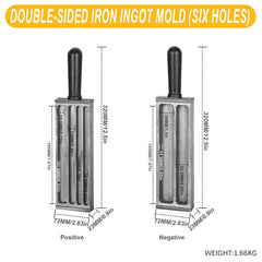 Tooltos Jewelry Tools Six-Holes Tooltos Double-Sided Iron Ingot Molds With Handle for Gold Silver Metal Melting and Casting Accessories