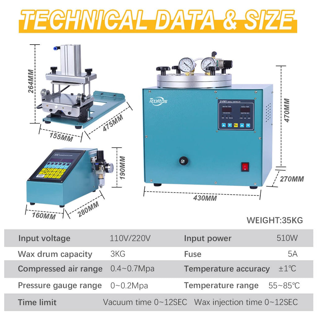 Tooltos Fully Automatic Digital Control Jewelry Vacuum Wax Injection M ...