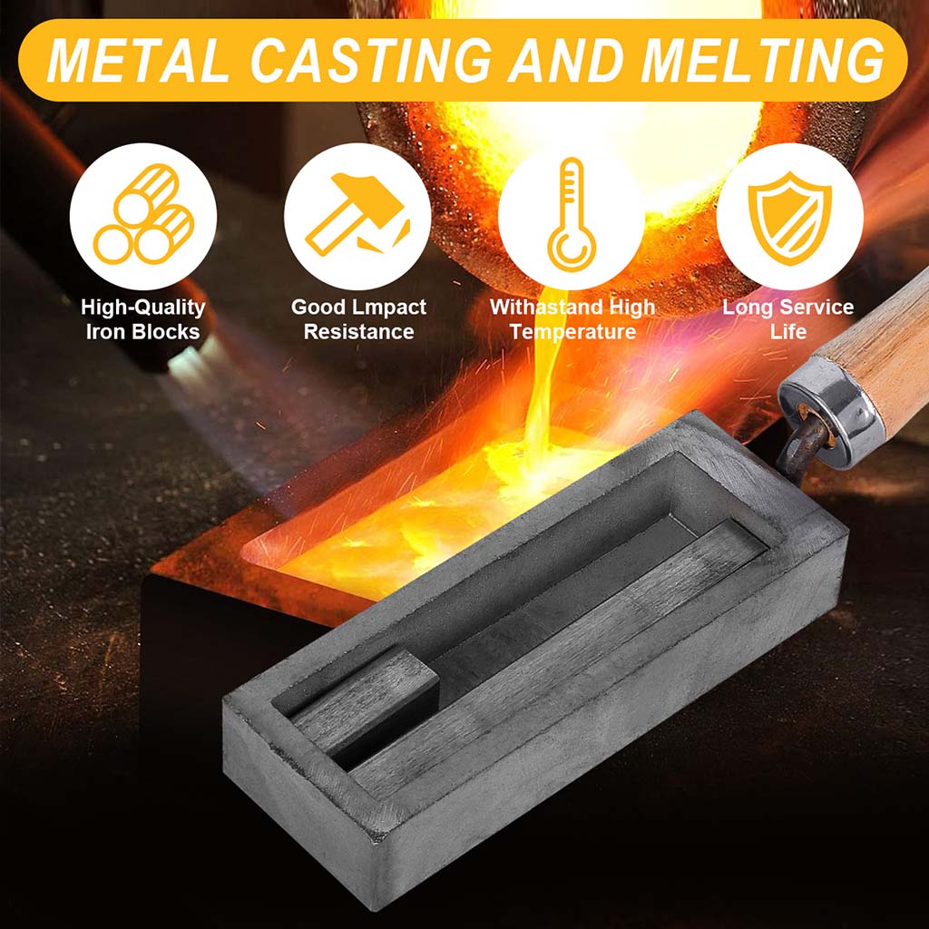 Tooltos Jewelry Tools Tooltos Iron Ingot Molds With Wooden Handle for Gold Silver Metal Melting and Casting Accessories
