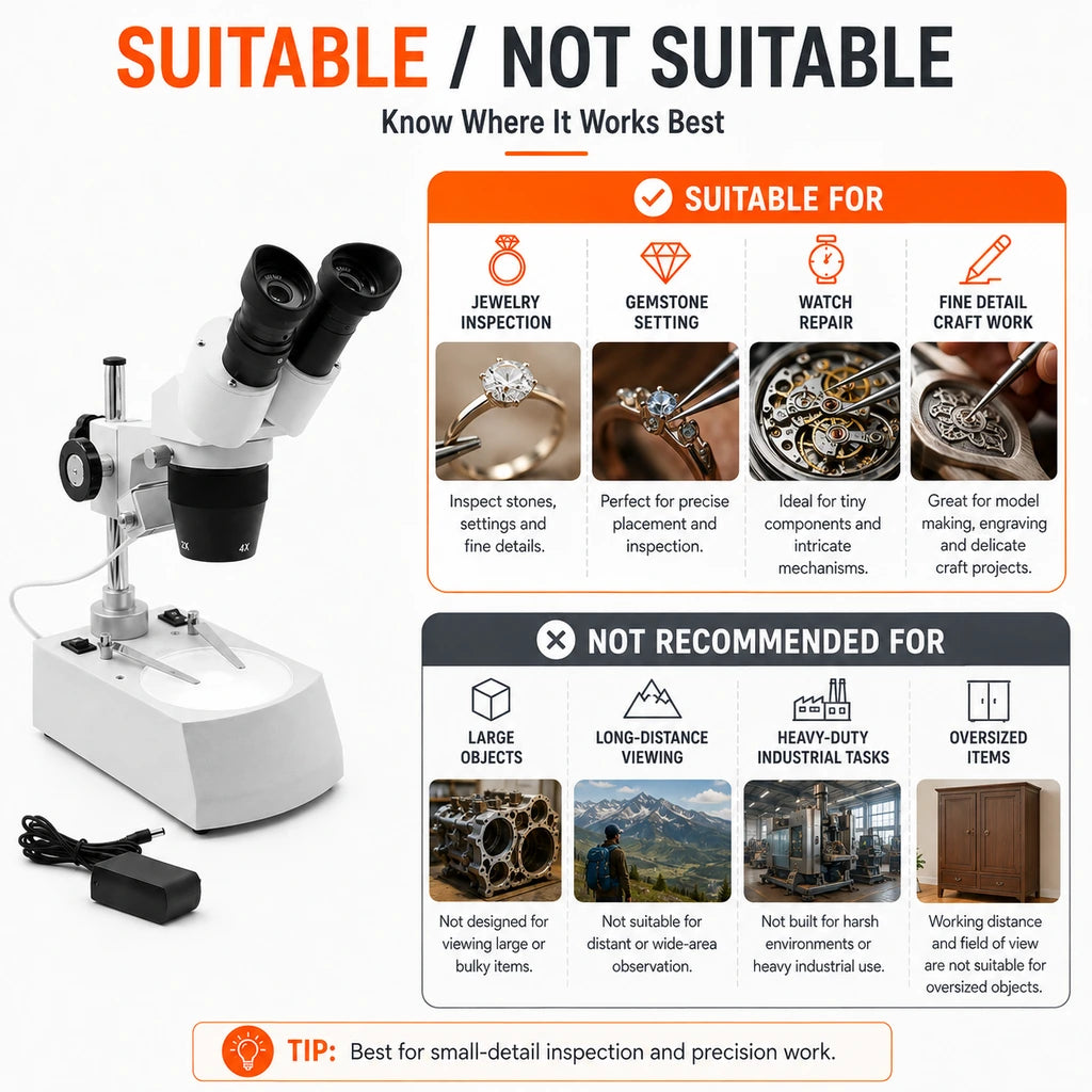 Tooltos Stereo Microscope for Jewelry 20X 40X Magnification 45 Degree Viewing Head