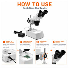 Tooltos Stereo Microscope for Jewelry 20X 40X Magnification 45 Degree Viewing Head