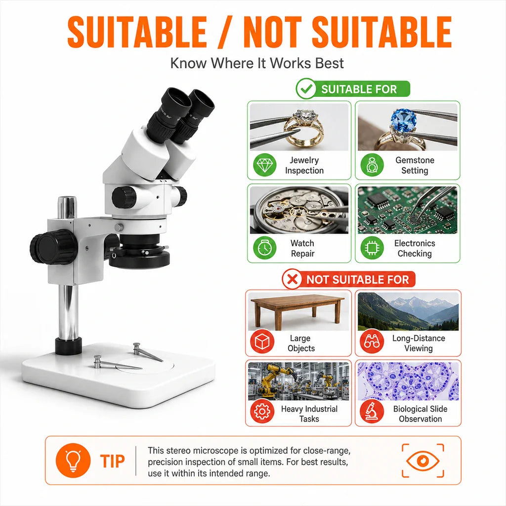 Tooltos Stereo Microscope for Jewelry Inspection 7X-45X Magnification WF10X Eyepiece