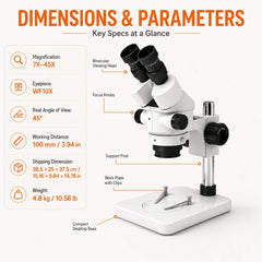 Tooltos Stereo Microscope for Jewelry Inspection 7X-45X Magnification WF10X Eyepiece