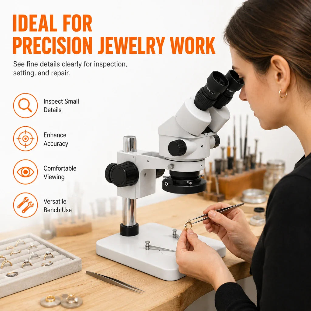 Tooltos Stereo Microscope for Jewelry Inspection 7X-45X Magnification WF10X Eyepiece
