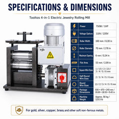 Tooltos Tooltos 160mm 750W 4-in-1 Electric Jewelry Rolling Mill