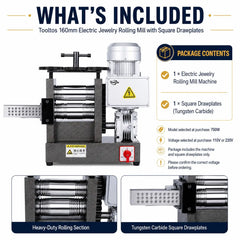 Tooltos Tooltos 160mm 750W Electric Jewelry Rolling Mill with Square Drawplates