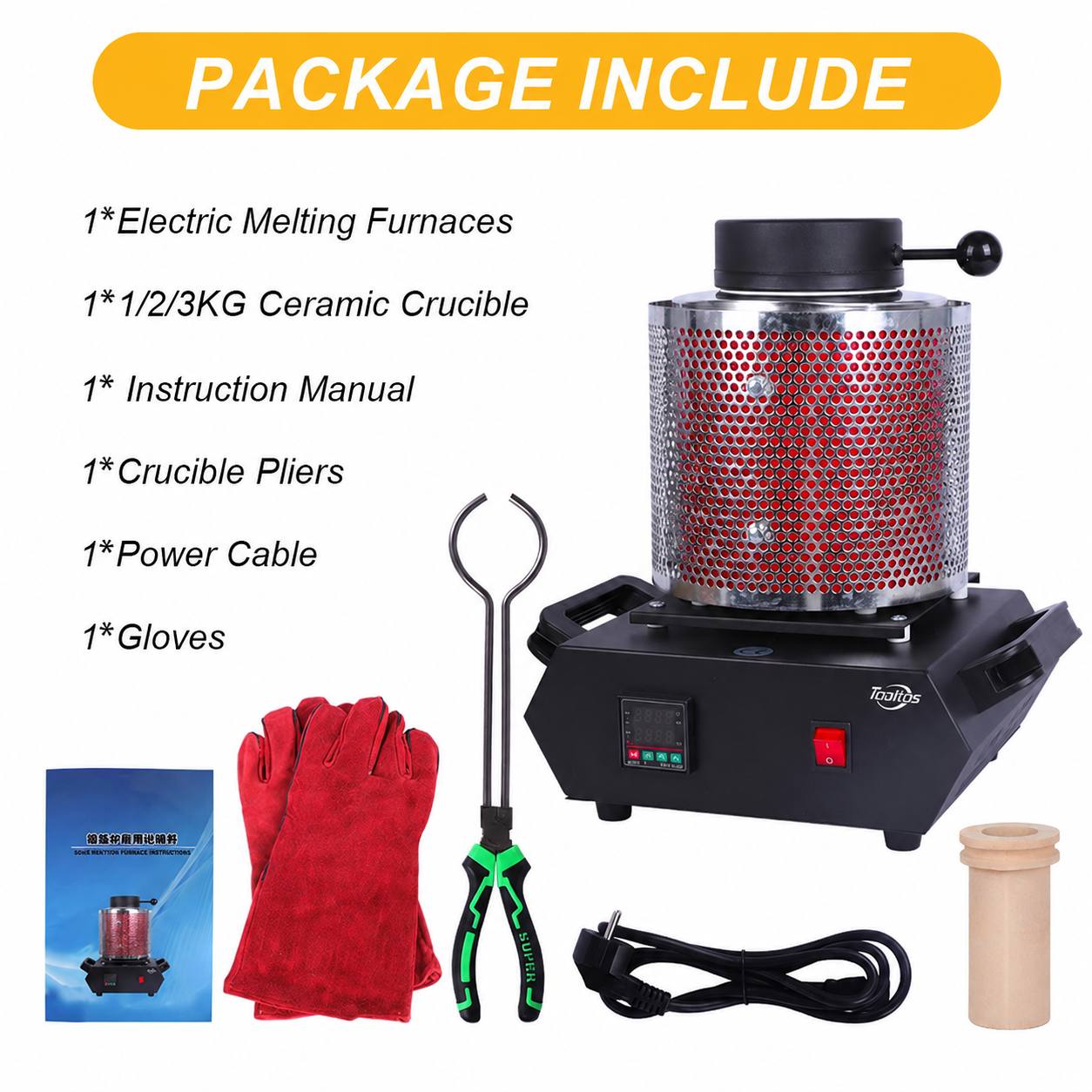 Tooltos Tooltos 1800W Digital Metal Gold Jewelry Electric Melting Furnace With Protective Grid
