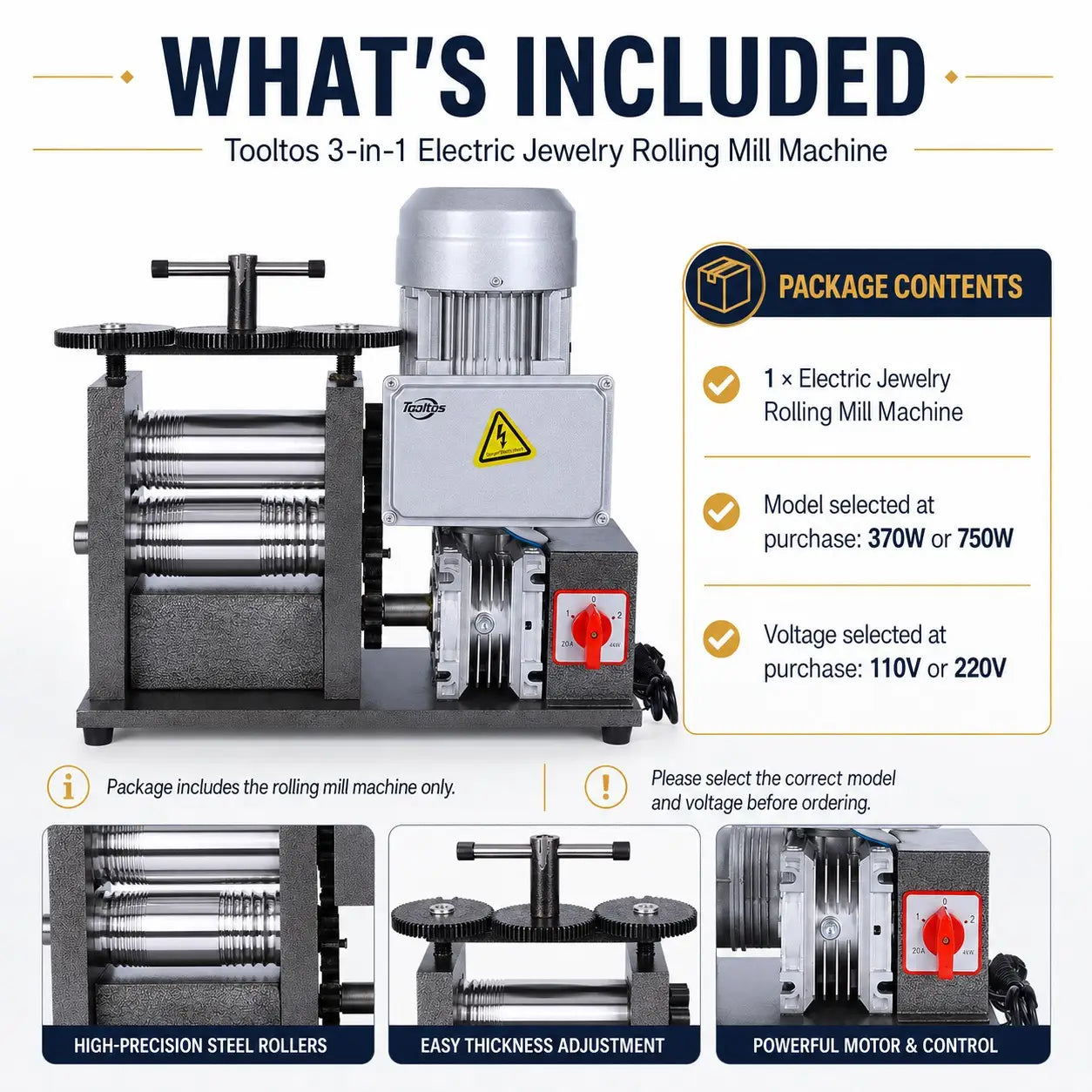 Tooltos Tooltos 3-in-1 Electric Jewelry Rolling Mill Machine | 370W / 750W